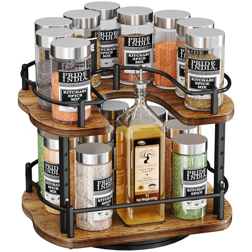SNTD Lazy Susan Spice Rack Organizer for Cabinet, Wood, Vintage, 9 in | Rotating Turntable, Height Adjustable, Space-Saving D-Shape Design, Revolving Spice Storage for Kitchen Countertop Pantry - color: Vintage, size: 9 Inch