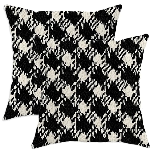Houndstooth Throw Pillow Covers Set of 2, Modern Contemporary Geometric Abstract None Black Soft Velvet Washable Decorative Pillow Cases for Home Bedroom Living Room Sofa Couch Decor 24x24 Inch - size: 24" x 24" (Pack of 2)