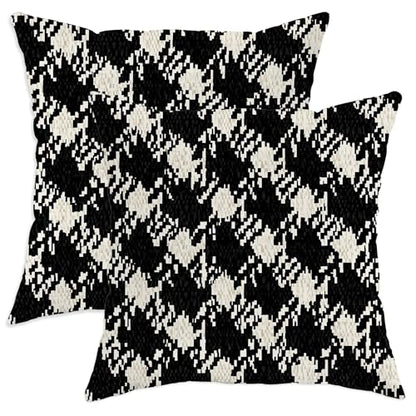 Houndstooth Throw Pillow Covers Set of 2, Modern Contemporary Geometric Abstract None Black Soft Velvet Washable Decorative Pillow Cases for Home Bedroom Living Room Sofa Couch Decor 24x24 Inch - size: 24" x 24" (Pack of 2)