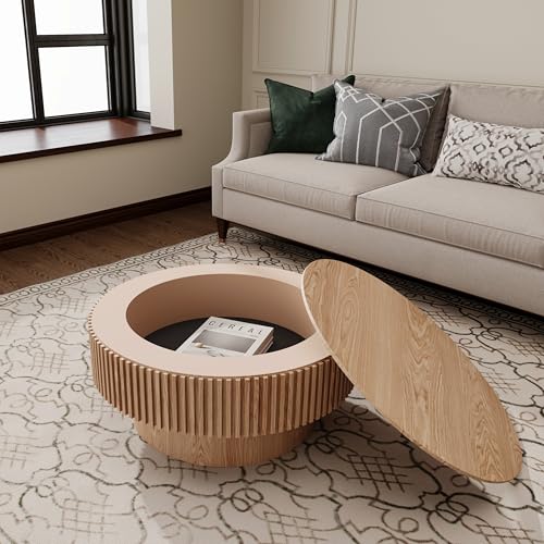 JUSTONE 31.5" Round Coffee Table,Farmhouse Wood Coffee Table with Storage for LivingRoom,Apartment,Office,Natural - color: 31.5'' - Natural-6