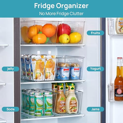 Vtopmart 6 Pack Clear Storage Bins, Pantry Cabinet Organizer Bins, Medium | Plastic Pantry Storage Bins with Handle, Storage Containers for Fridge, Cabinet, Kitchen, Countertops, Cupboard, Freezer - size: M(10"×6"×5")