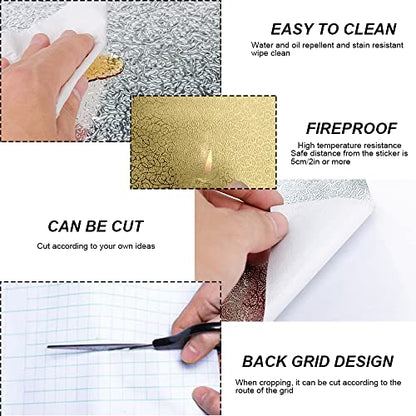 Yitexin Kitchen Backsplash Wallpaper, 15.7'' x 196.8'' Aluminum foil Stickers Contact Paper, Self-Adhesive Oil Proof Heat Resistant Wall Sticker for Countertop Drawer Shelf Liners (Gold)