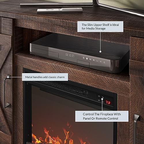 BELLEZE 47" TV Stand with 18" Electric Fireplace Heater & Media Entertainment Center Console Table for TV up to 50" with Open Storage Shelves & Cabinets - Veropeso (Espresso) - color: Espresso, style: 47" TV Stand/W 18" Fireplace