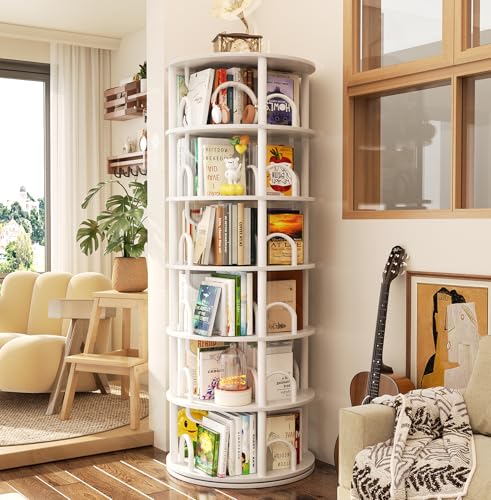 Aheaplus 6 Tier Rotating Bookshelf Tower, Revolving Bookcase, White | 360° Round Spinning Book Shelf, Narrow Swivel Bookshelves Vertical Turning Corner Bookshelf Organizer for Small Space - color: White, size: 6 Tier, 71" H