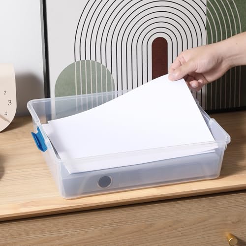 4 Pack Clear Plastic Storage Bins with Blue Lids Stackable Storage Box | Multifunctional Design,Stackable,See Through,Versatile Organization,Space-Saving,Durable,Dust Protection - size: Large 4Pack Blue