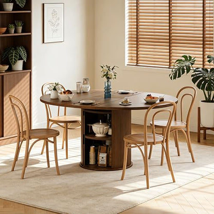 Wildhome Extendable Round Dining Table for 2-4-6, 59 Inch Dining Room Kitchen Table with 2-Tier Storage Shelf, Modern Farmhouse Fluted Wood Slide Door Dinner Furniture,Oval Circle,Walnut-59 Inch - color: Walnut-59 Inch