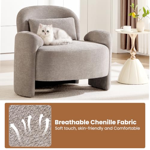 Accent Chair for Living Room, Modern Chenille Fabric Lounge Reading Sofa Chair with Lumbar Pillow, Upholstered Arm Chairs for Bedroom, Office, Light Grey - color: Light Grey
