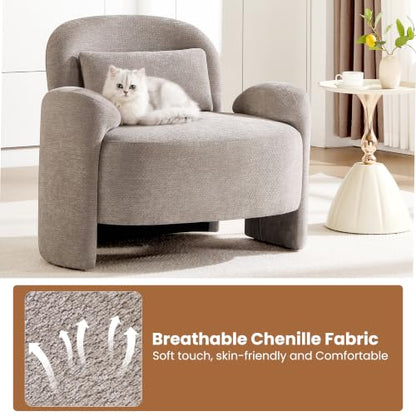 Accent Chair for Living Room, Modern Chenille Fabric Lounge Reading Sofa Chair with Lumbar Pillow, Upholstered Arm Chairs for Bedroom, Office, Light Grey - color: Light Grey