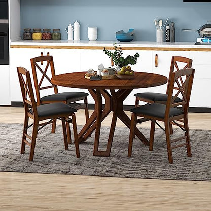 GIANTEX Folding Dining Chairs Set of 4, Foldable Wood Kitchen Chairs with Padded Seat, Solid Wood Frame, Max Load 400 Lbs, No Assembly Easy to Store Wooden Dining Chairs for Apartment, Small Space - color: Walnut-x Back