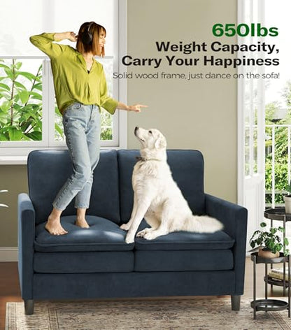 Welzona 3-Layers Cloud Loveseat Sofa, 51" Small Couch, Teddy Small Sofa | Comfy Teddy Fabric, Washable Covers, Tool-Free Setup, All-wood Futon Couch for Living Room, Bedroom, Small Spaces, Blue Grey - color: Blue Grey, size: cloud loveseat