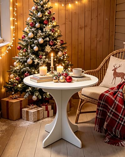 24in Large White Round Side Table, Modern Minimalist Accent End Table with Curved Tripod Base, Compact Sofa Side Table, Easy Assembly Coffee Table for Living Room Bedroom Balcony - color: 24in-white