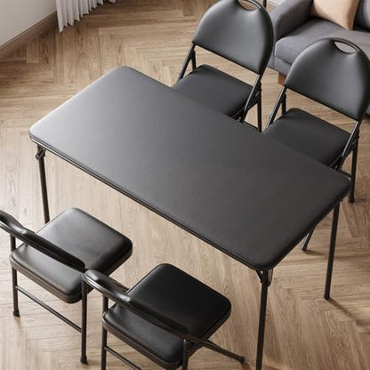 Garvee 4 ft Folding Table Indoor Outdoor, Protable Foldable Card Table, Lockable Metal Legs Support, Upholstered PU Leather Tabletop, Heavy Duty for Picnic Parties Wedding BBQ Camping (Black-1)