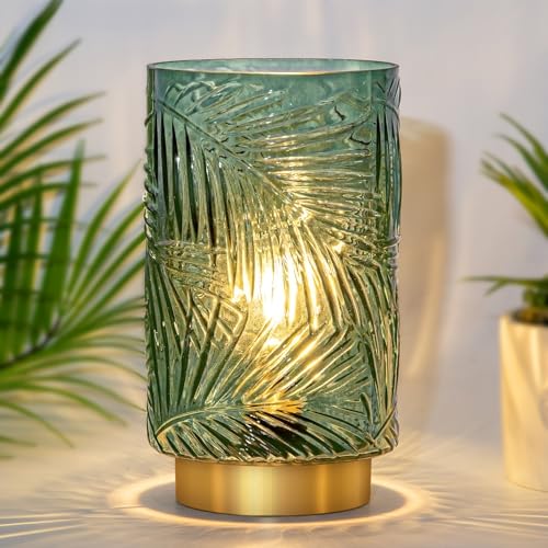 MJ PREMIER Battery Operated Lamp with Timer, Cordless Table Lamp Decorative | Battery Powered Night Light, Wireless LED Accent Glass, for Living Room Bathroom Decor Indoor Counter, Large Sage Green - color: Green, size: Large