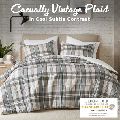 Intelligent Design Plaid Lodge Modern Tan/Gray Queen Duvet Cover Set, 3pc | Bedding Full Size, Girls Bedroom, Casual, Lightweight, All-Season, Machine Washable, Easy Care, Cozy, Breathable - color: Tan/Gray, size: F/Q Duvet Cover
