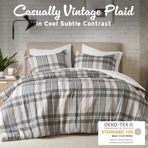 Intelligent Design Plaid Lodge Modern Tan/Gray Queen Duvet Cover Set, 3pc | Bedding Full Size, Girls Bedroom, Casual, Lightweight, All-Season, Machine Washable, Easy Care, Cozy, Breathable - color: Tan/Gray, size: F/Q Duvet Cover