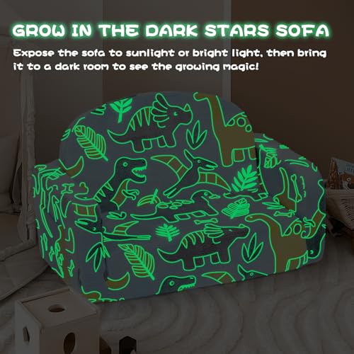 Extra Wide Kids Couch, 2-in-1 Soft Toddler Couch with Blanket, Glow in The Dark, Comfy Toddler Chair with Cloud Pillow, Convertible Sofa, Dinosaur - color: Dinosaur