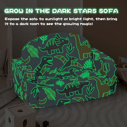 Extra Wide Kids Couch, 2-in-1 Soft Toddler Couch with Blanket, Glow in The Dark, Comfy Toddler Chair with Cloud Pillow, Convertible Sofa, Dinosaur - color: Dinosaur