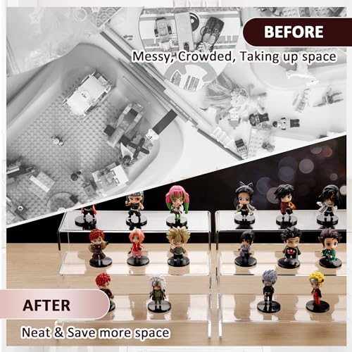 2 Set Large Acrylic Clear Display Risers, 3 Sizes 12" Rectangular Showcase Collectibles Display Shelf, 5mm Thick Desktop Display Stand Holder for Figures, Jewelry, Perfume, Toys - size: 6 Pcs Acrylic Risers