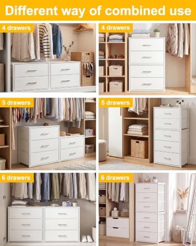 Fixwal Closet Drawers for Clothes, 1 Pack, 2 Drawers Dresser, 21.2" Wide | height 16.1", 2 fabric storage drawers, wooden top, white, spacious storage, dresser for bedroom - size: 15.7"D x 21.2"W x 16.1"H