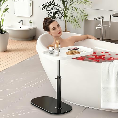 Adjustable Height C Shaped Side Table, Couch Tables that Slide Under, C Side Table Raised Edge, 360°Swivel C Shaped End Table, Small Coffee C Table, End Table for Sofa/Bed/Bathtub (Marble White) - color: Marble White