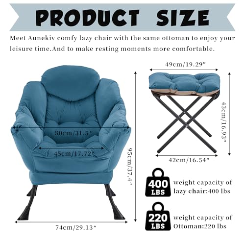 Lazy Chair with Ottoman, Comfy Reading Chair, Blue | Cushioned Seat with Foldable Ottoman and Side Pocket, Lounge Chair for Bedroom, Living Room, Dorm and Small Spaces - color: Blue
