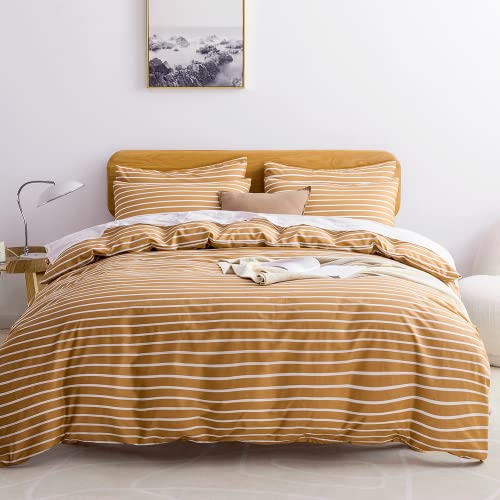 JELLYMONI 100% Cotton Wide Striped Full Duvet Cover Set, Rust | Classic Stripes, 8 Corner Ties & Double-Head Hidden Zipper, Breathable and Soft, For Guest Room - color: 1606, size: Full(80"×90")