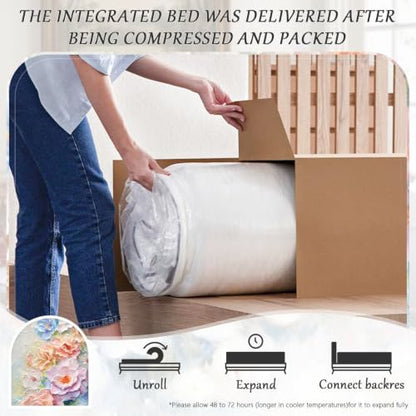 King Compression Bed Boneless Bed Frame with Mattress and Headboard - color: Off White, size: King