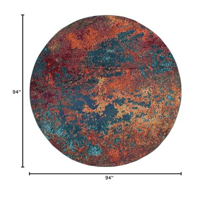Nourison Home Celestial Atlantic 7’10” x Round Area Rug - Easy Clean, Non Shedding, Bed Room, Living Room, Dining Room, Kitchen (8' x Round) - color: Atlantic, size: 7'10" (Round)