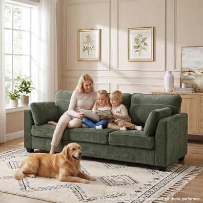 89" Sofa, Chenille 3-Seater Sofa with 2 Pillows, Green | Easy Assembly, Pocket Spring Cushions, Comfy Modern Small Couch for Living Room, Bedroom, Apartment, Office - color: Green, size: 89" 3-Seater Sofa