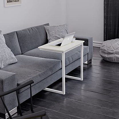 Sofa C Side End Table Wood Accent Couch Coffee Tray Snack Notebook Laptop Holder Over Bed Stand Reading Desk White Color 22x14x27 Inch Space Saving for Living Room Bedroom - color: White