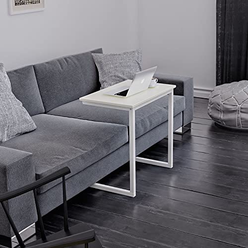 Sofa C Side End Table Wood Accent Couch Coffee Tray Snack Notebook Laptop Holder Over Bed Stand Reading Desk White Color 22x14x27 Inch Space Saving for Living Room Bedroom - color: White