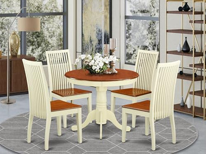 East West Furniture ANIP5-BMK-W 5 Piece Dining Table Set for 4 Includes a Round Kitchen Table with Pedestal and 4 Dining Room Chairs, 36x36 Inch, Buttermilk & Cherry - color: Anip5-bmk-w