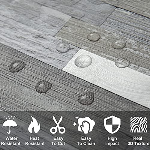 DICOFUN 10-Sheet Peel and Stick Backsplash Wall Tile, PVC Kitchen Backsplash Peel and Stick in Distressed Wood, 9.4 sq.ft - color: Distressed Wood and Metal Silver, size: 10 Sheets, 12’’x12’’x0.12’’