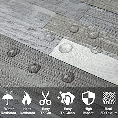 DICOFUN 10-Sheet Peel and Stick Backsplash Wall Tile, PVC Kitchen Backsplash Peel and Stick in Distressed Wood, 9.4 sq.ft - color: Distressed Wood and Metal Silver, size: 10 Sheets, 12’’x12’’x0.12’’
