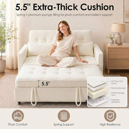 Dreamzie 55'' 3 in 1 Convertible Sofa Bed with USB Charging Ports, Pull Out Couch with Adjustable Backrest and Side Pockets, Sleeper Sofa for Living Room, Apartment, RV, Easy Assembly - Beige - color: Beige