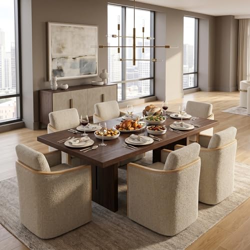 CHITA Upholstered Dining Chairs Set of 4 with Hidden Casters, Oatmeal | Fully Assembled Modern Dining Chair with Backrest & Wood Armrest, Chenille Barrel Chairs for Dining Room, Kitchen Chairs - color: Oatmeal, size: set of 4