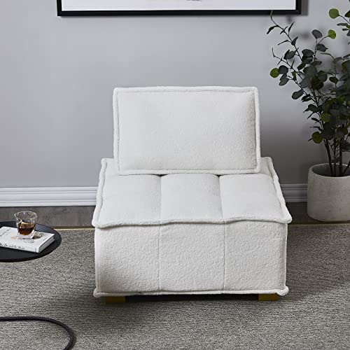 KEVINSPACE 31.5" Modular Sectional Sofa Couch, Armless Floor Chair with Gold Wood Legs and Pillow, Teddy Fabric Convertible Sofa, Variable Sectional Sofa for Living Room, Free Combination, White - color: 1pcs White-1