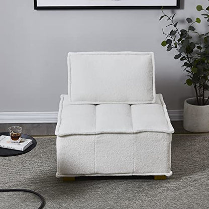 KEVINSPACE 31.5" Modular Sectional Sofa Couch, Armless Floor Chair with Gold Wood Legs and Pillow, Teddy Fabric Convertible Sofa, Variable Sectional Sofa for Living Room, Free Combination, White - color: 1pcs White-1