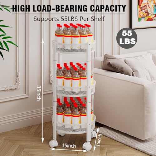 No Assemble 3 Tier Rolling Storage cart, Folding Utility cart with 2 Lockable Wheels, Multifunction Storage Organizer, Perfect for Bathroom, Kitchen, Snack, Craft (White)
