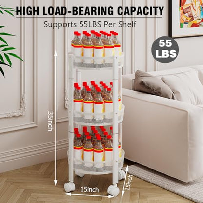 No Assemble 3 Tier Rolling Storage cart, Folding Utility cart with 2 Lockable Wheels, Multifunction Storage Organizer, Perfect for Bathroom, Kitchen, Snack, Craft (White)