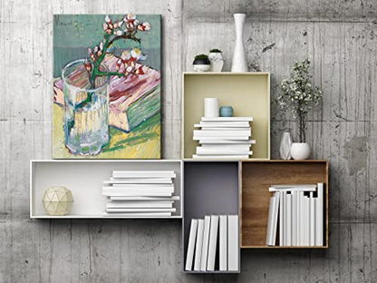 Wieco Art Canvas Prints of Blossoming Almond Branch in a Glass with a Book by Vincent Van Gogh Canvas Wall Art for Home Decor and Wall Decor Post-impressionism Pictures Artwork - size: 16"L x 12"W