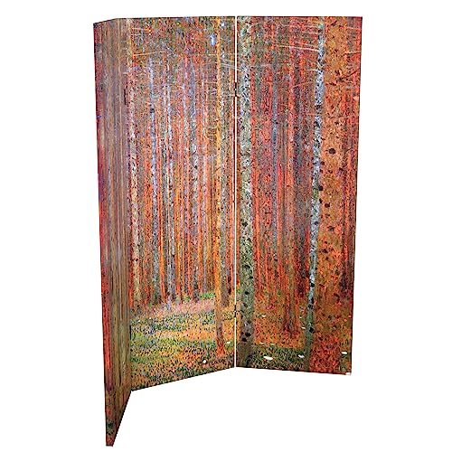 Red Lantern Double Sided Works of Klimt Room Divider - Tannenwald/Farm Garden, 4 Foot - 3 Panel - color: Tannenwald/Farm Garden, size: 4 Foot - 3 Panel