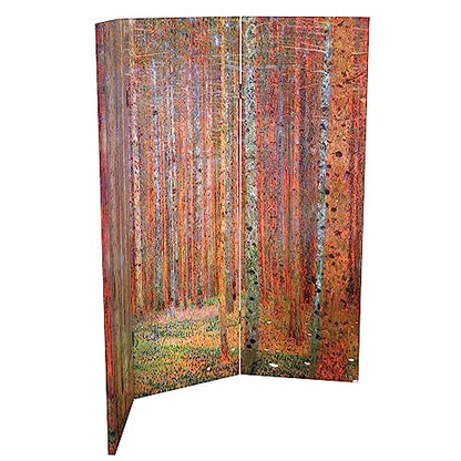 Red Lantern Double Sided Works of Klimt Room Divider - Tannenwald/Farm Garden, 4 Foot - 3 Panel - color: Tannenwald/Farm Garden, size: 4 Foot - 3 Panel