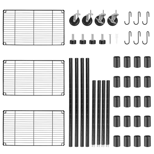 3-Tier Storage Shelves, Heavy Duty Metal Shelves Wire Rack Shelving Unit, Adjustable Shelf with Wheels for Home Office Garage Kitchen Bathroom,23.4" Wx13.6 Dx32.5 H - size: 3Tier 23.4"W x 13.6"D x 32.5"H