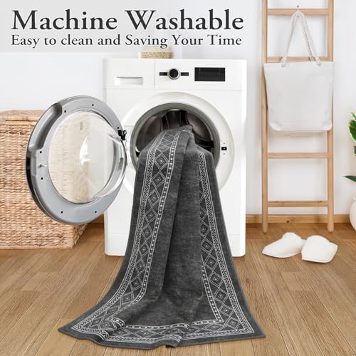 Lahome Modern Bordered 2x3 Rugs for Entryway Bedroom, Gray Kitchen Rugs Non Slip Washable Ultra-Thin Indoor Door Mat for Entry, Soft Stain Resistant Throw Carpet for Laundry(2x3ft,Gray) - color: Grey, size: 2' x 3'
