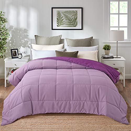 EVOLIVE Microfiber ReversibleComforter Full/Queen (Purple/Lavender) | Soft brushed microfiber with down-alternative fill offers medium-weight warmth, box stitching, and easy machine care - color: Purple/Dusty Lavender, size: Full/Queen
