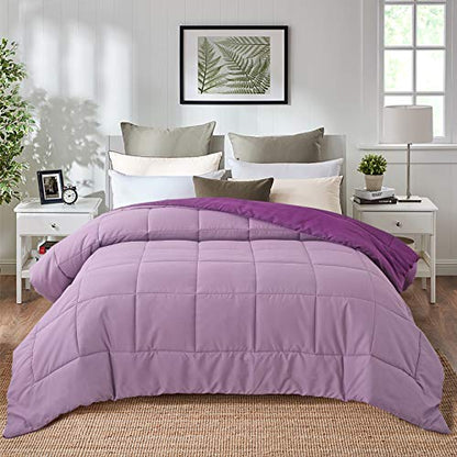 EVOLIVE Microfiber ReversibleComforter Full/Queen (Purple/Lavender) | Soft brushed microfiber with down-alternative fill offers medium-weight warmth, box stitching, and easy machine care - color: Purple/Dusty Lavender, size: Full/Queen