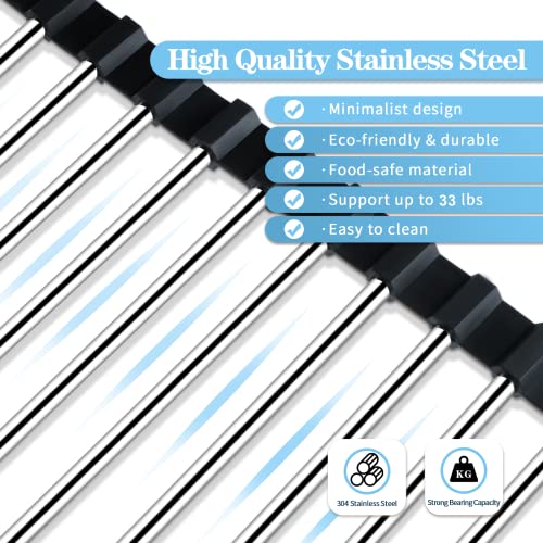 Seropy Roll Up Dish Drying Rack Over The Sink for Kitchen Sink Drying Rack Folding Dish Drainer Mat Rolling Dish Rack Sink Rack Stainless Steel Kitchen Dry Rack Black 17.5x15.7 Inch - color: Black, size: 17.5 x 15.7 in