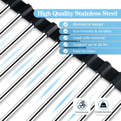 Seropy Roll Up Dish Drying Rack Over The Sink for Kitchen Sink Drying Rack Folding Dish Drainer Mat Rolling Dish Rack Sink Rack Stainless Steel Kitchen Dry Rack Black 17.5x15.7 Inch - color: Black, size: 17.5 x 15.7 in