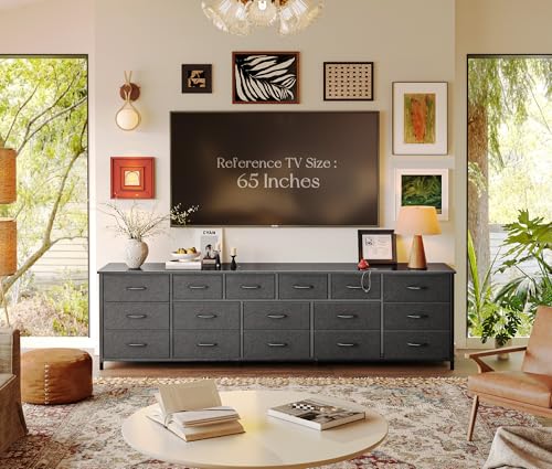 Huuger 77.6" Long Dresser for Bedroom, 16 Drawer Fabric Dresser for Closet, Wide Chest of Drawers with Storage, TV Stand for 65, 75, 85 Inch TV, 77.6" W x 13" D x 26.4" H, Black - color: Black